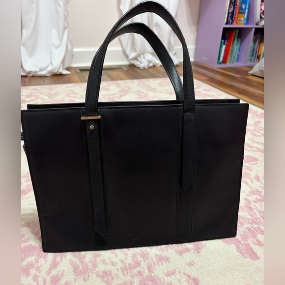 Cole Haan Black Leather Structured Tote Handbag - Picture 7 of 16